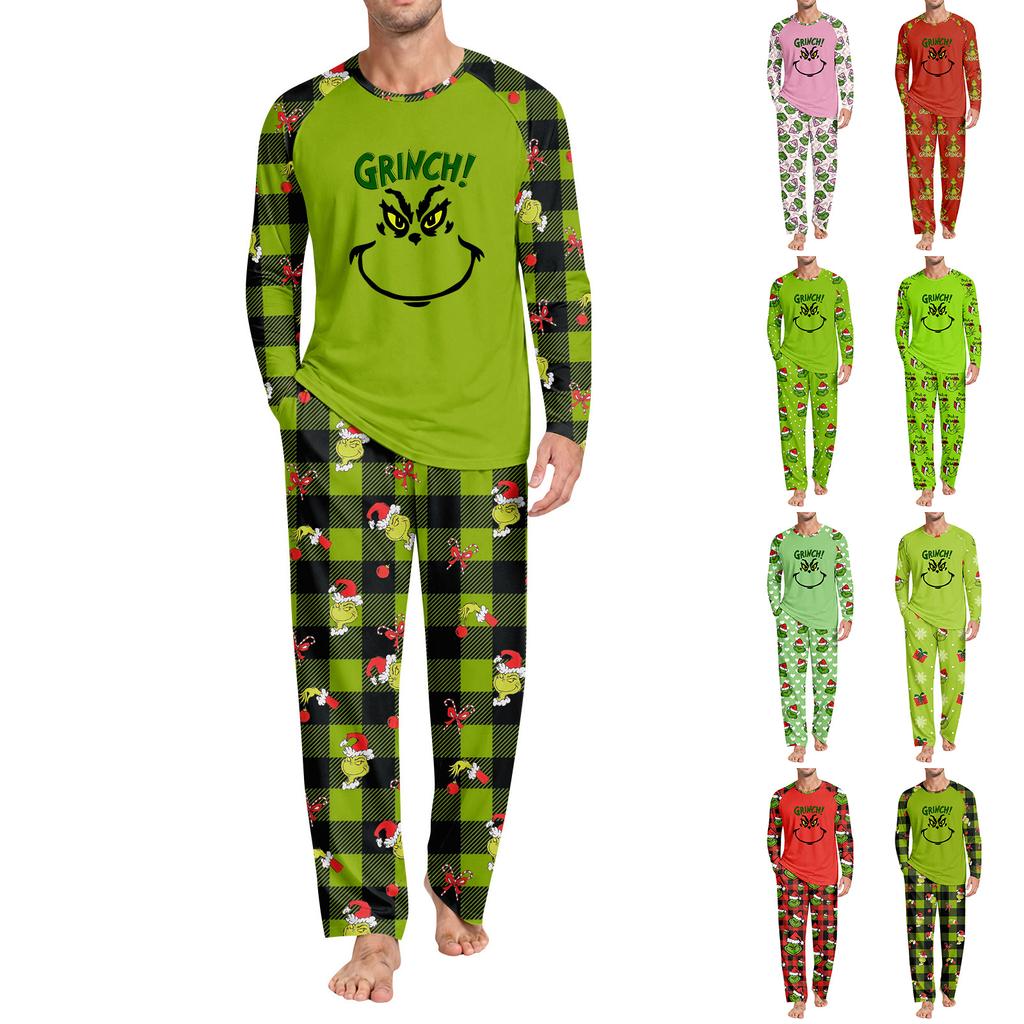 Men's Casual Neck Long Sleeve Top and Pants Pajama Set Comfortable Sleepwear