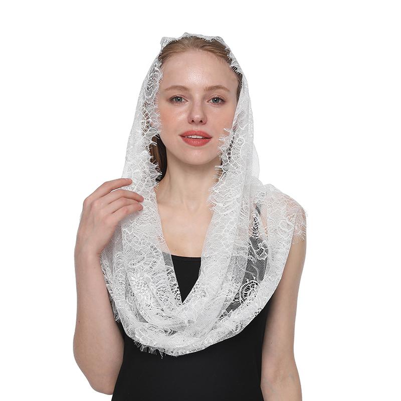 Embroidered Scarf for Church Shawl with Spanish Fringes Christian Veil Spanish Mantilla Lace Shawl Floral Women Handkerchief
