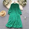 Sexy Hollow Out Lace Dress for Women Summer Sweet O Neck Long Sleeve Mid Length A Line Dresses