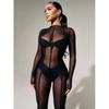 See-through Long Sleeve Mesh Rompers Sexy Perspective Long Sleeve Mesh One-Piece Trousers