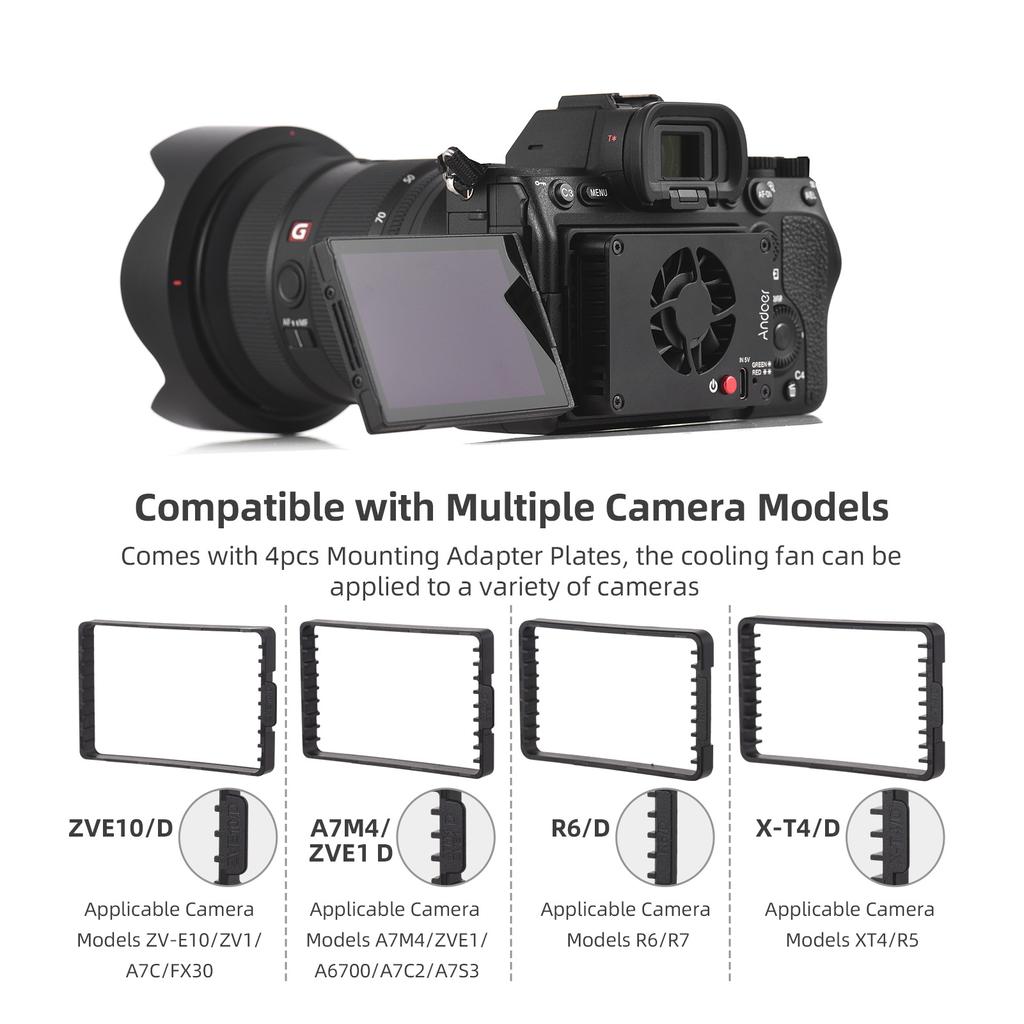 Andoer FS-04B Ventilator de răcire pentru cameră Sistem de răcire extern cu 2 viteze ale ventilatorului 4 buc Adaptor de montare