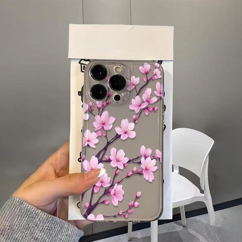 

White Cherry Blossom Tree Blooming Pattern Clear Phone Case for iPhone 17 Pro Max 16 15 Pro 14 13 12 11 XR 17Air 16 Plus Cover iPhone 16 Plus
