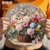 Vintage Round Metal Wall Art, 2D Aluminum Sculpture Floral Home Decor for Living Room