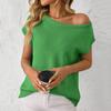 Women Tops Short Sleeve Screw Collar Solid Color T-Shirt Spring Summer