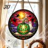 Decorative Hanging Ornaments for Windows Halloween Pumpkin Suncatcher, Stained Glass Style Round Window Ornament, Acrylic Decorations Full Moon