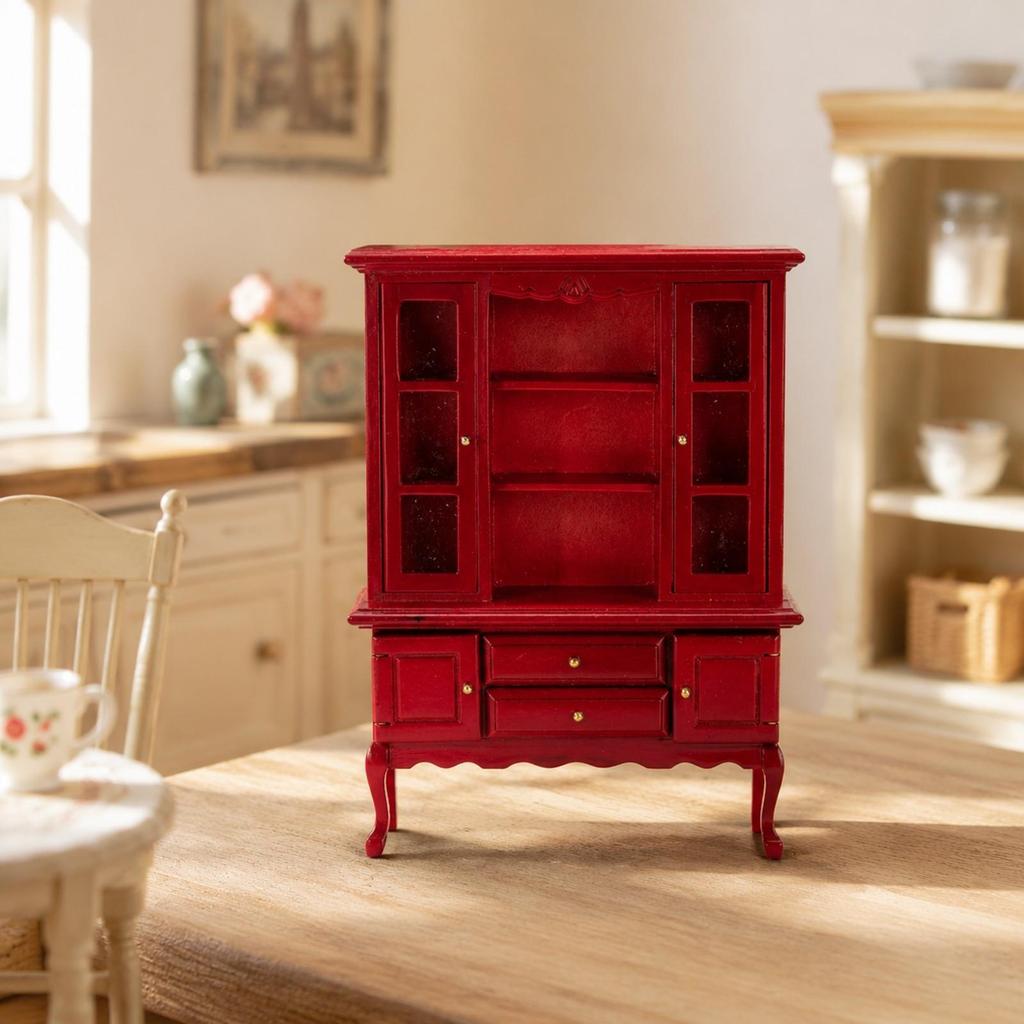 1:12 Scale Dollhouse Sideboard Cabinet Wooden Miniature EuropeanStyle with Glass Doors