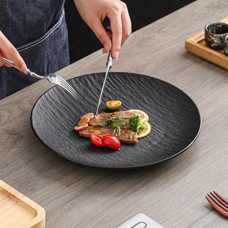 Black And White Frosted Japanese Western Steak Salad Plate Western Pasta Main Dish Plate Household High Quality Plate