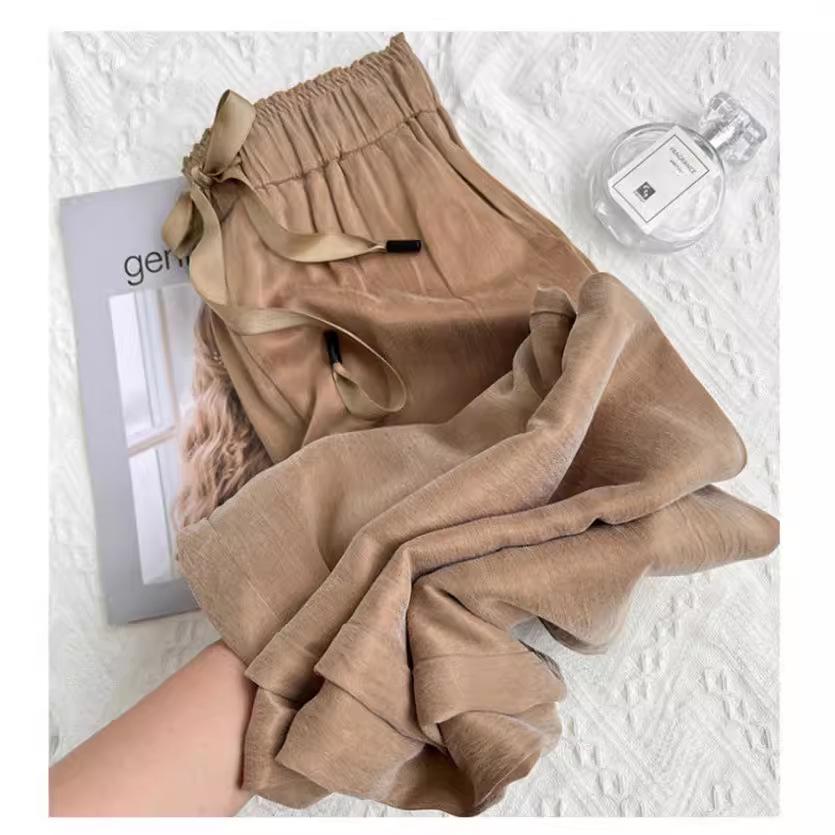 2025 European-Style Women's Wide-Leg Satin Pants for Spring & Summer