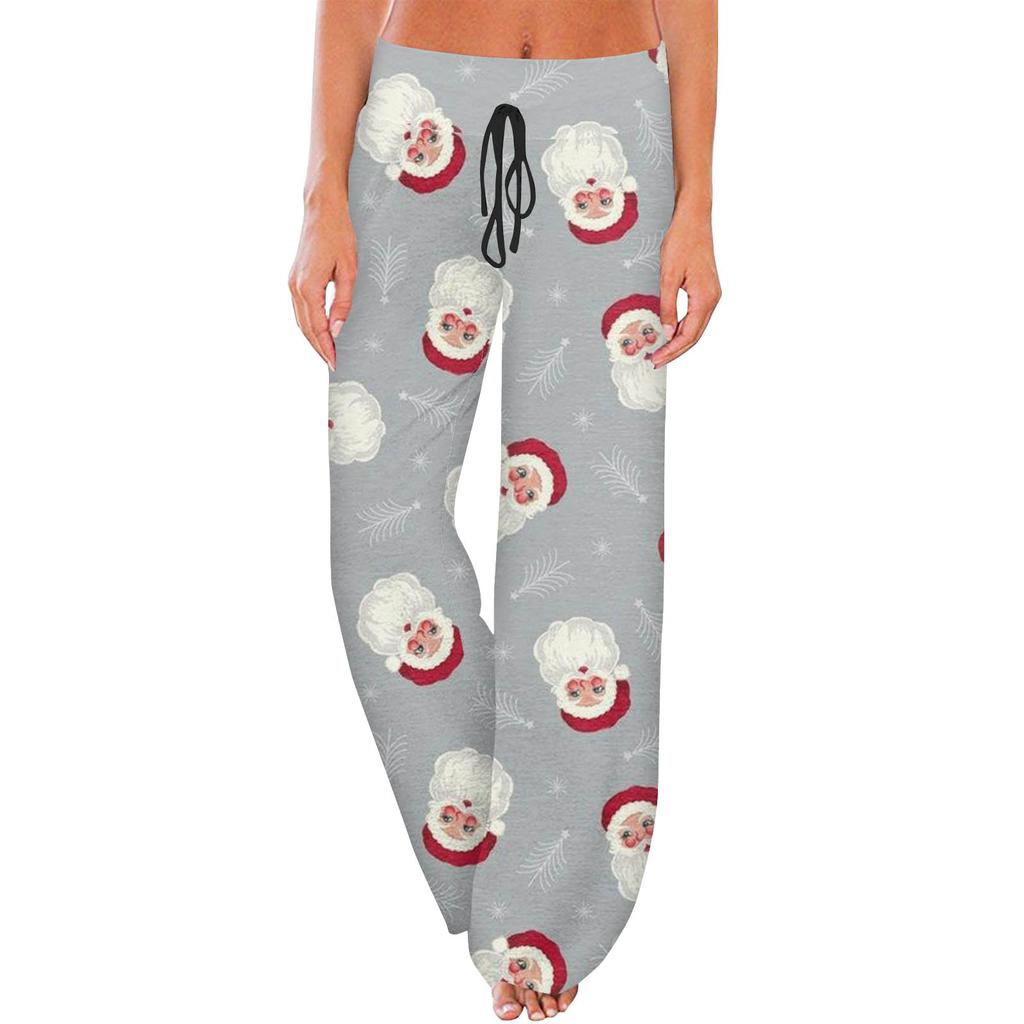 Women's Casual Fashion Comfort Pajama Pants Christmas Print Drawstring Wide Leg Pants