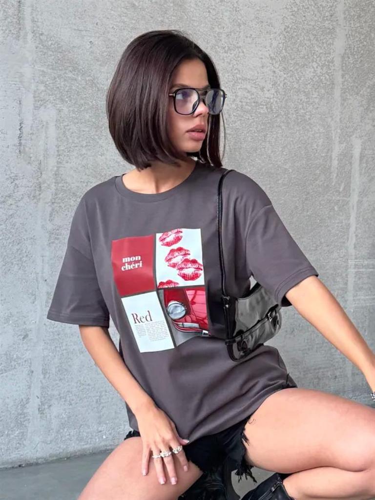 Women's Summer Casual Lazy Design Short Sleeve Letter Print T-Shirt