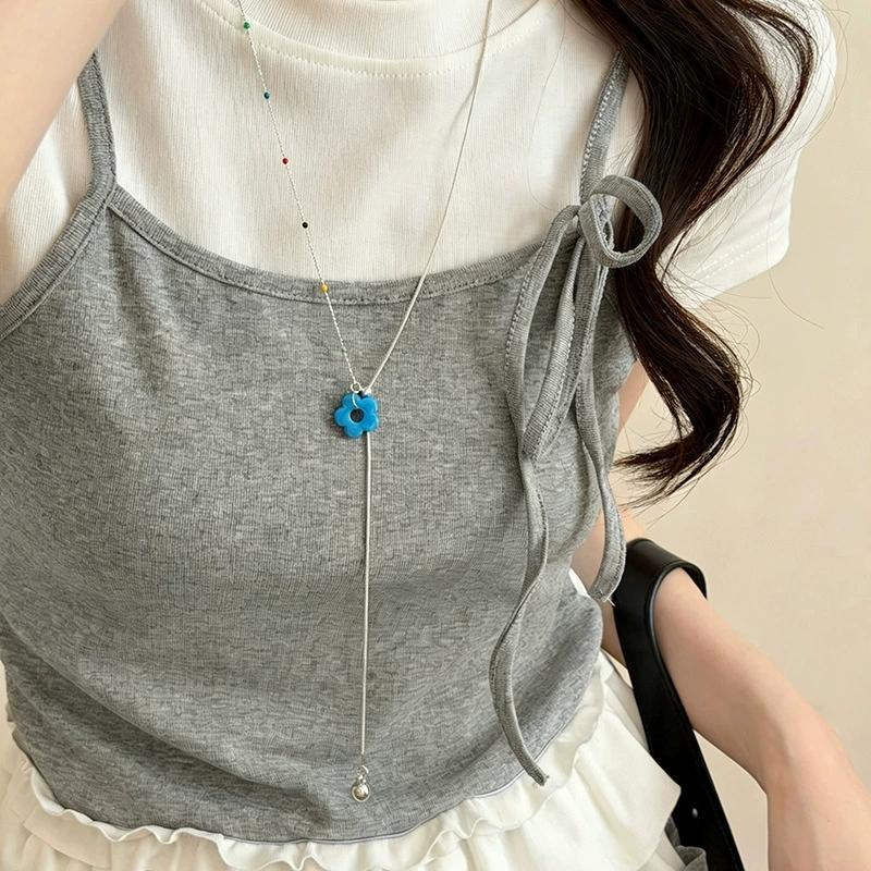 Trendy Colorful Resin Flower Pendant Necklace For Women Girl 2026 New Aesthetic Charm Neck Jewelry Accessories Decorations