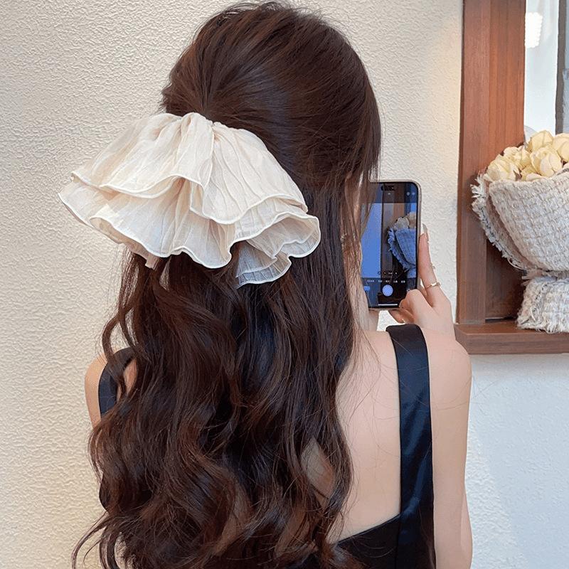 Oversized Pleated Mesh Scrunchie For Women Elegant Hair Tie High End Hair Accessories Ponytail Holder
