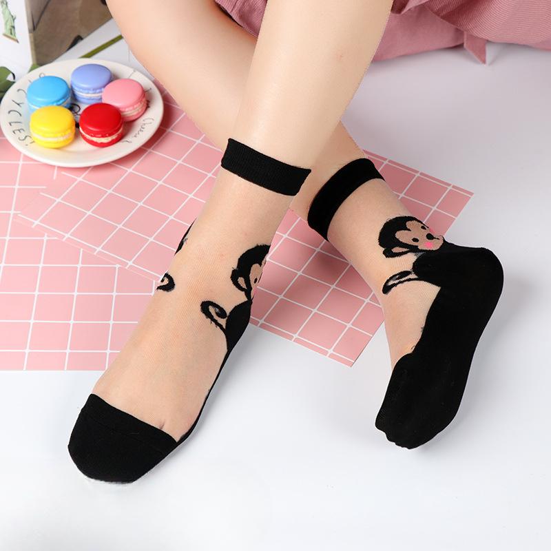 5 Pairs of Light and Breathable Cartoon Bear Mid Calf Socks for Women In Spring and Summer