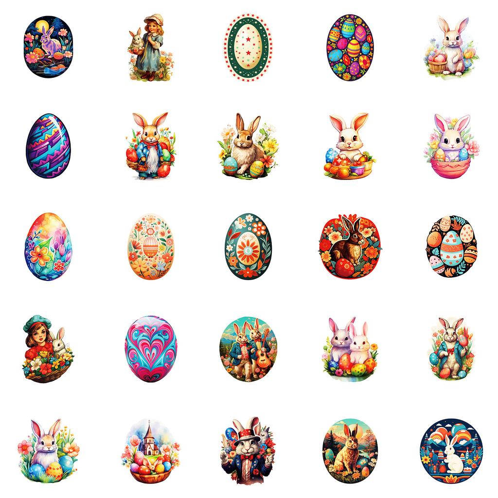 50 Naklejek o Różnej Tematyce Festiwalowej Ręcznie Malowane Kreatywne Naklejki Zajączka Wielkanocnego, Gęsiego Jaja
