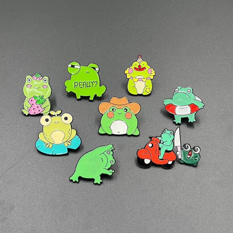 Creative Green Frog Cartoon Brooch - Funny Metal Badge