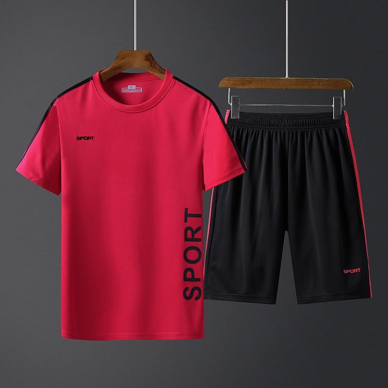 Mens Sportswear Set Short Sleeve Quick Dry Gym Training Tracksuit Breathable Athletic Wear Workout