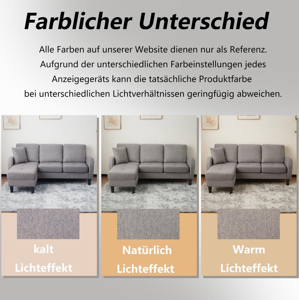L-förmiges Ecksofa mit Chaiselongue – 3-Sitzer, 166 x 118 x 77 cm, Baumwoll-Leinen-Stoff, Kunststofffüße, modular, Wohnzimmer, Wohnungen und Büros