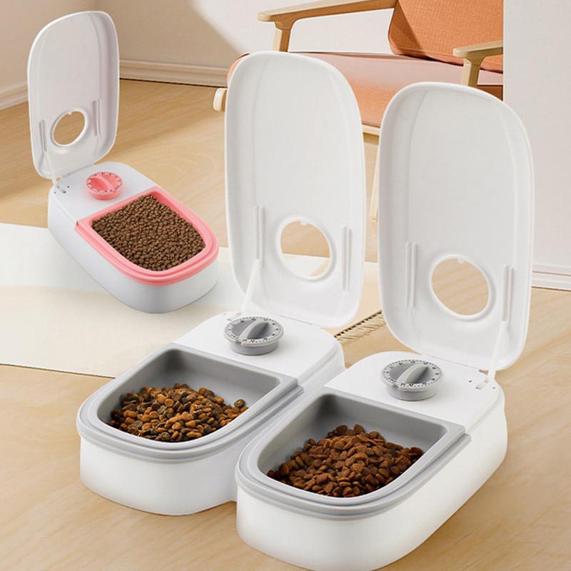 Automatischer Futterautomat für Katzen mit Zeitsteuerung, 350 ml, Katzennapf, Doppelnapf für Katzen und Hunde, quantitativer Futterautomat, Katzenzubehör