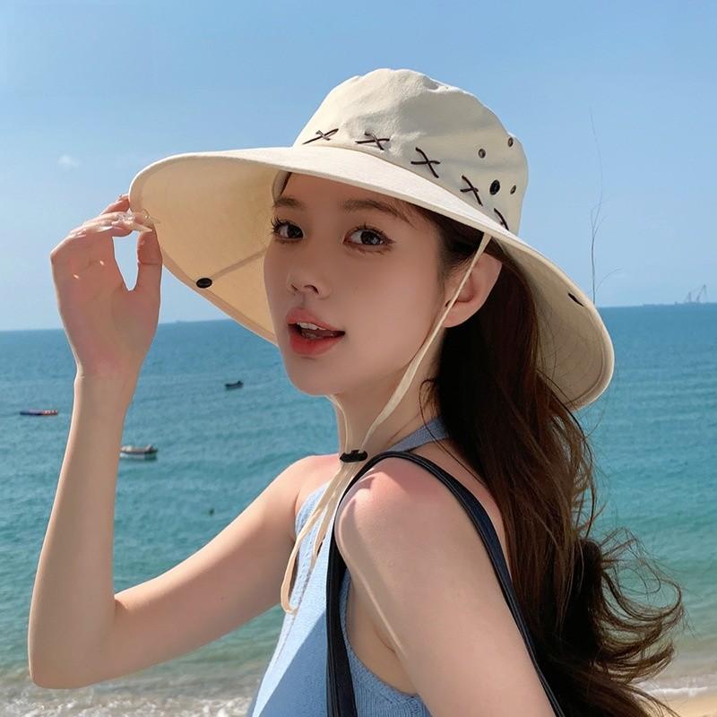 Polyester Summer Wide Brim Fisherman Hat For Men And Women Sun Protection And Breathability