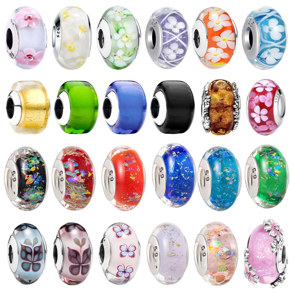 925 Silver Murano Glass Charms Fit Original Bracelets Round Murano Glass Charms Beads DIY Women Jewelry Gifts For Women