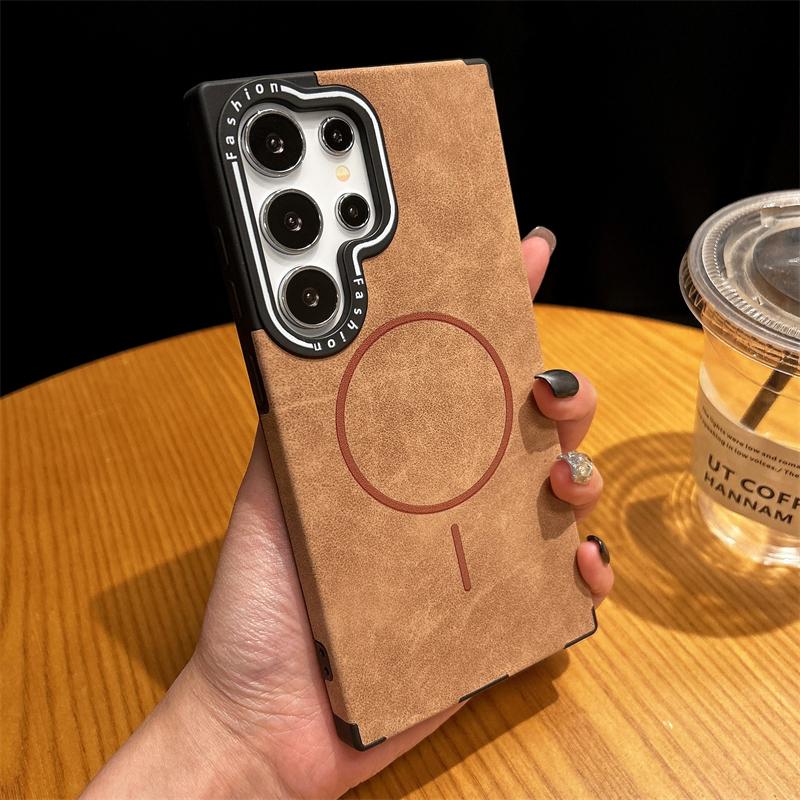 Retro Leather For Magsafe Magnetic Wireless Charge Case For Samsung S25 S24 Ultra Plus S22 S23 Ultra Shockproof Protection Cover