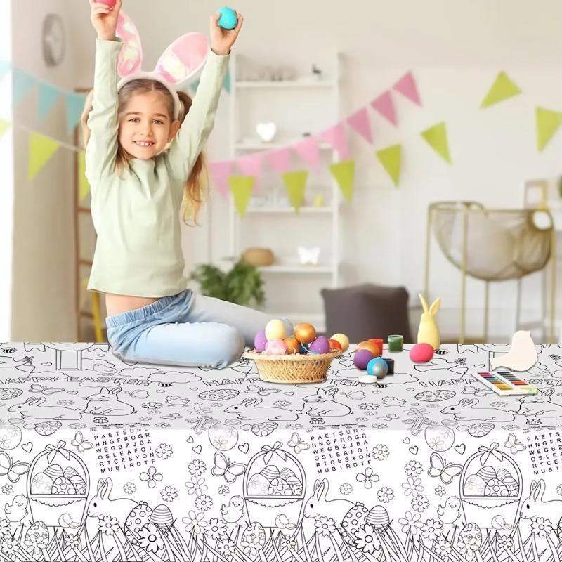 1-10PCS Easter Bunny DIY Kids Coloring Tablecloth Disposable Paper Tablecloth for Holiday Party Decoration Easter Party Supplies