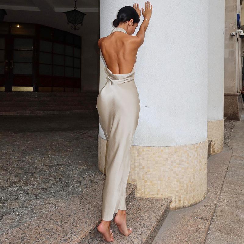 Sexy Backless Satin Sleeveless Halter Dress For Summer