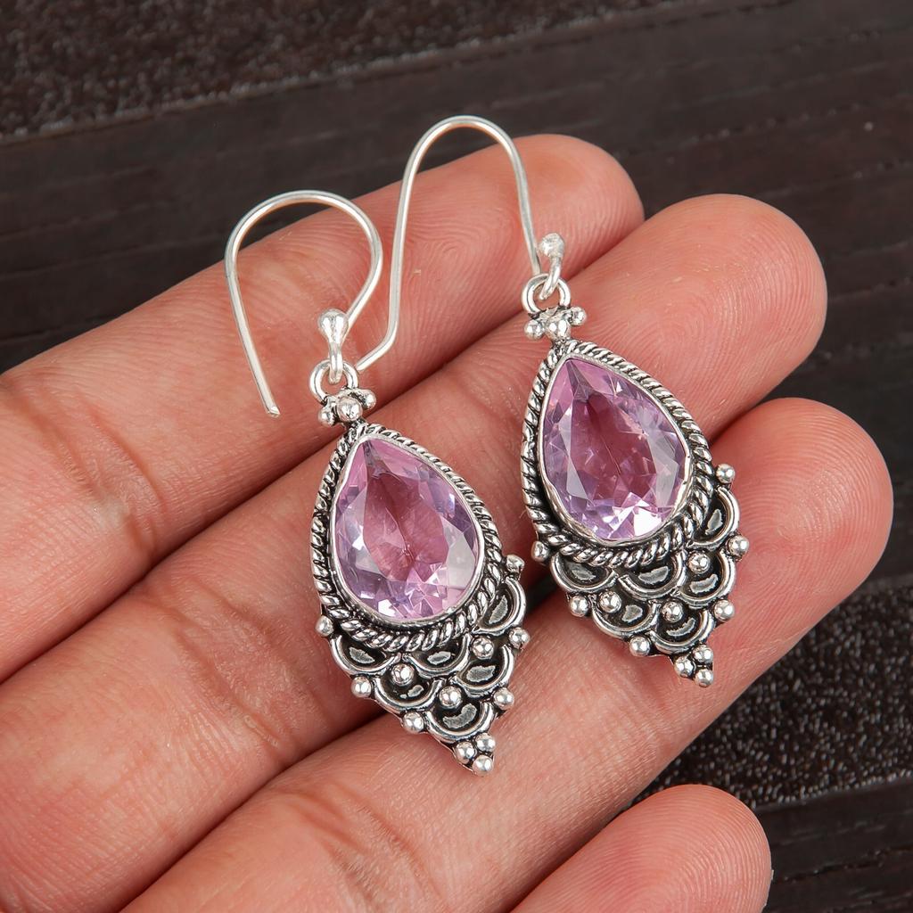 Natural Morganite Gemstone 925 Sterling Silver Jewelry Drop/Dangle Earrings1.9" EE-85-11