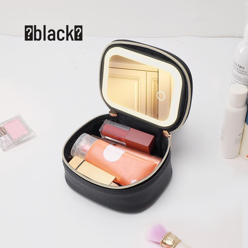 LED Mini Makeup Bag with Rechargeable Mirror - Portable Travel Cosmetics Organizer