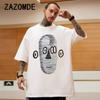 ZAZOMDE Streetwear Hip Hop Y2K Cotton Tshirt Harajuku Graphic Print Retro Tee Oversized Short Sleeve Tshirt Punk Casual Top