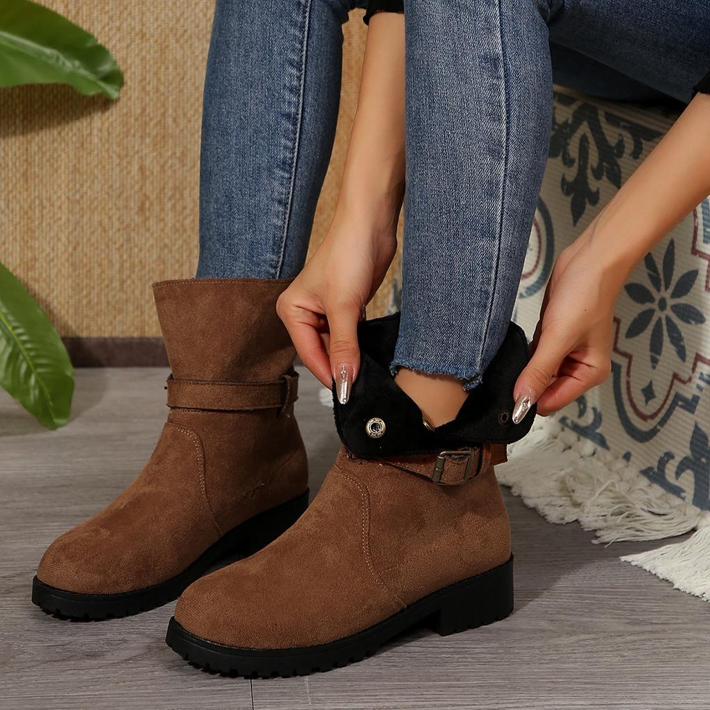 Large size short boots women's new retro British style knight boots French medium tube women's boots