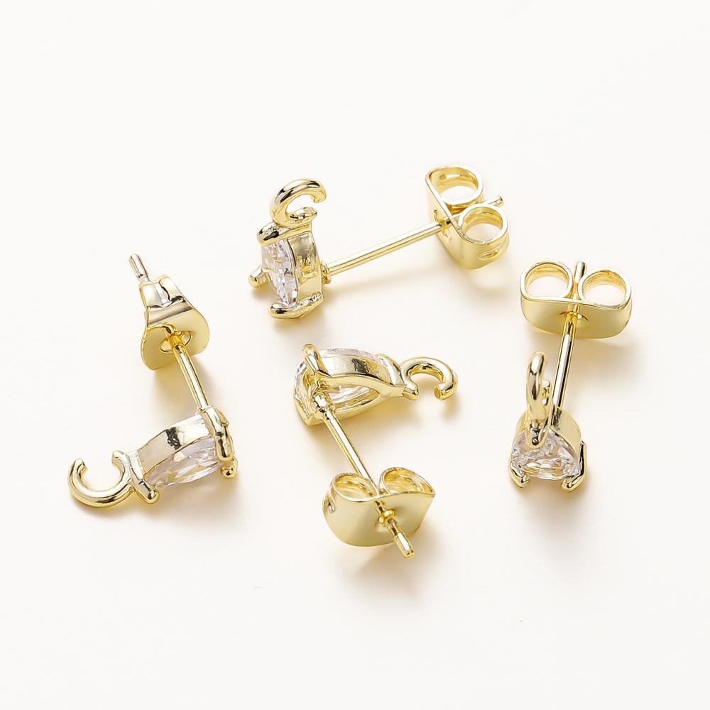 4/6PCS/lot 14K 18K Gold Color Brass with Zircon Drop Shaped Stud Earrings Fittings DIY Jewelry Making Findings