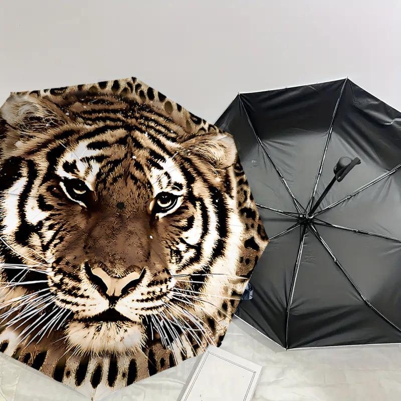 1 Stück Tiger-Print-Regenschirm - 8 Speichen verstärkt, Automatisches Öffnen, Leicht & Langlebig, Niedliches Modeaccessoire für Draußen - P55