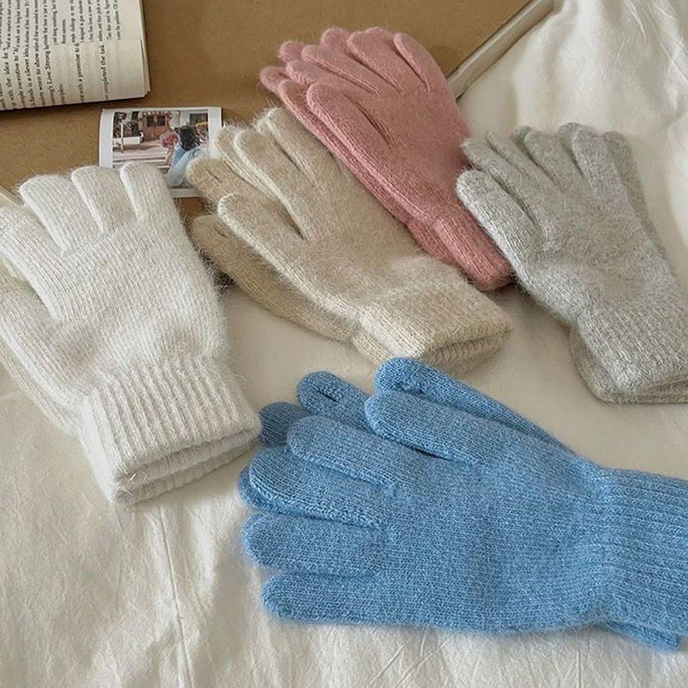 Candy Colored Winter Velvet Gloves Winter Warm Finger Gloves Knitted Gloves  For Woman Girls Maiden