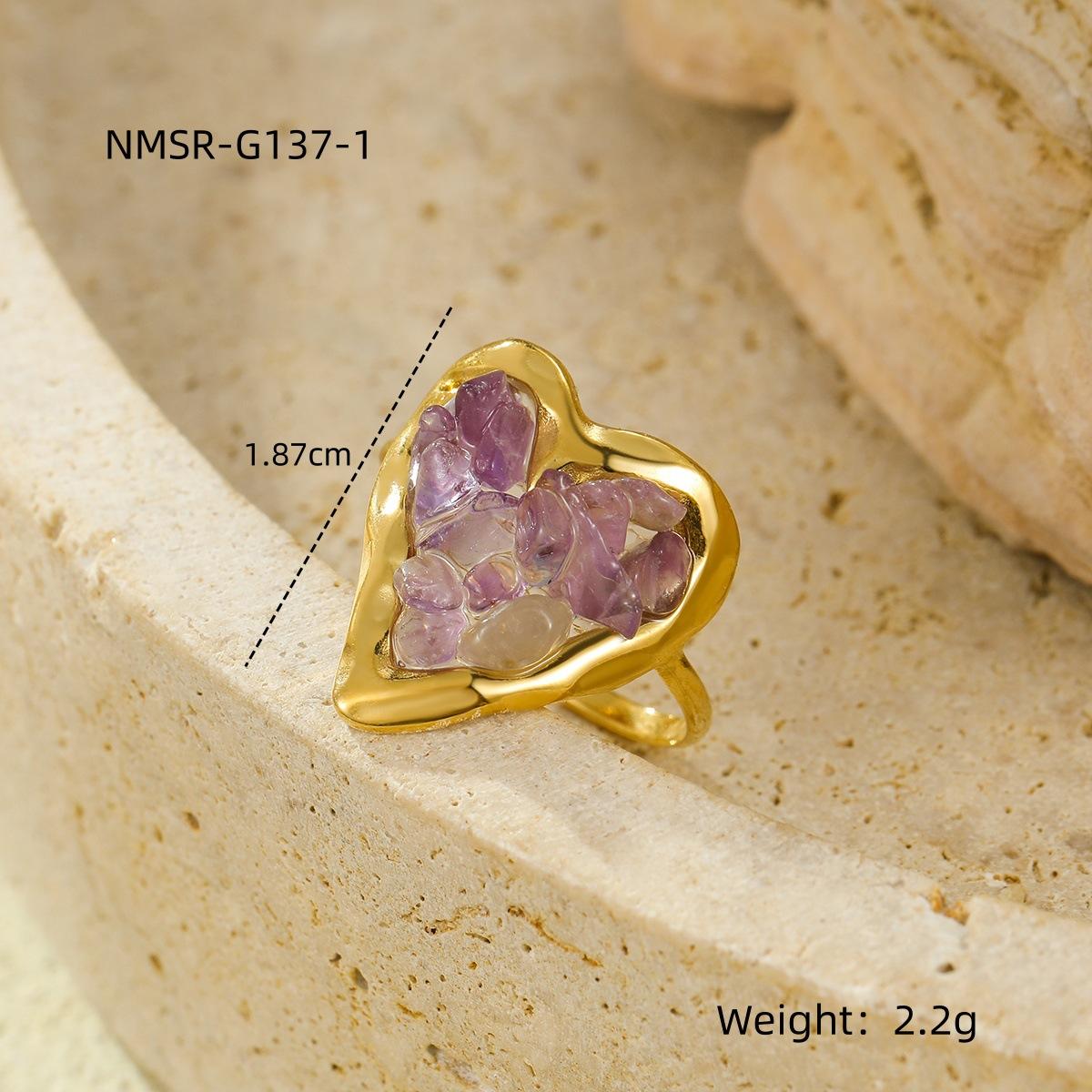 GEMCHIC Women s Love Heart Natural Stone Stainless Steel 18K Gold Plated Minimalist Ring