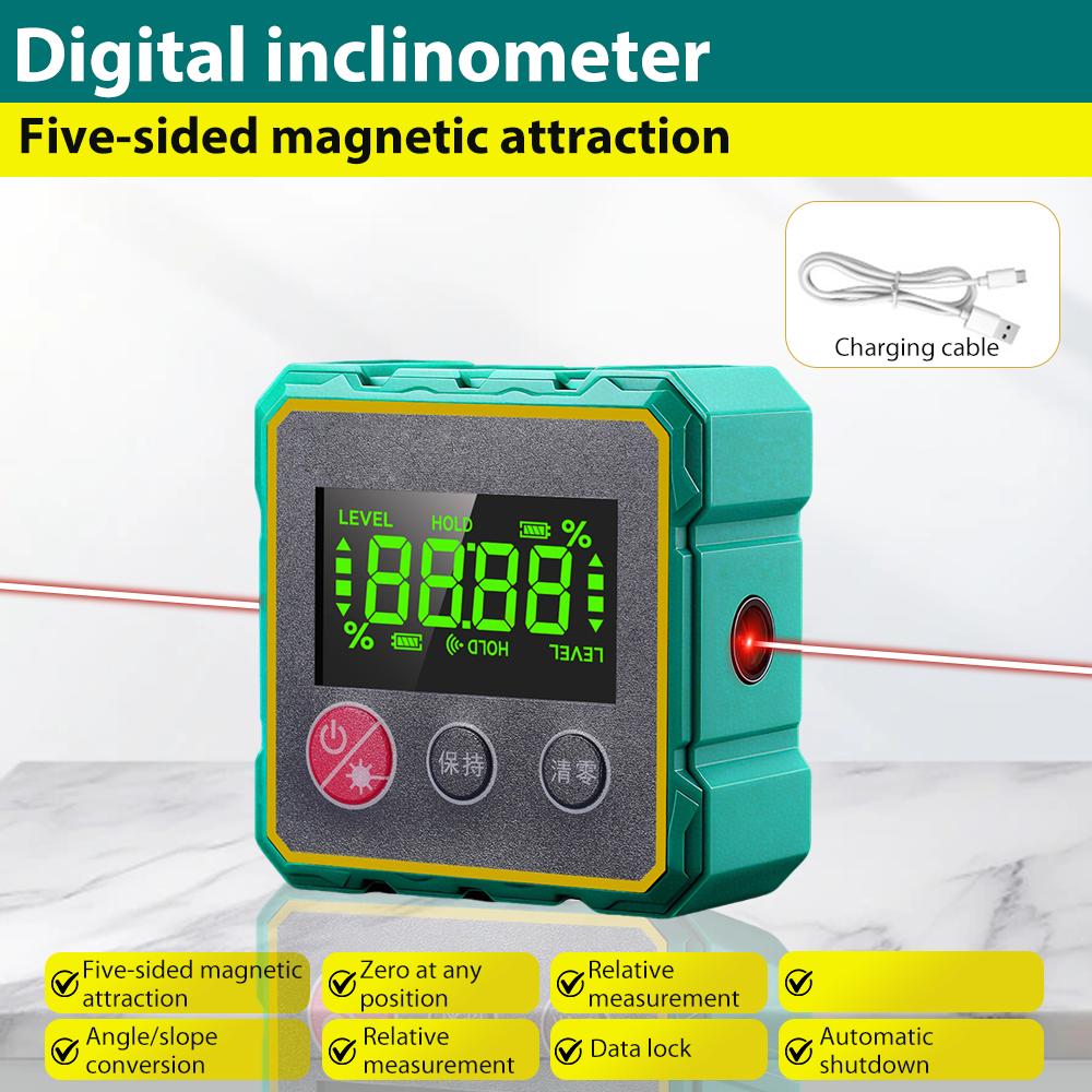 

Digital Laser Inclinometer 5-Sided Magnetic Tilt Angle Gauge High Precision Slope Protractor 360 Degree USB Laser Level Ruler