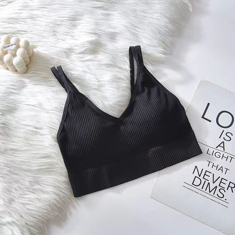 Camisole Bra One-Piece Padded Anti-Slip Versatile Student Solid Color Stripe Small Sling Camisole Underwear