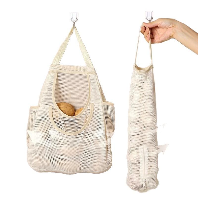 Kitchen Onion, Ginger, Garlic Grid Storage Bag Wall-mounted Fruit and Vegetable Multi-purpose Storage Bag Household Large-capacity Breathable Mesh
