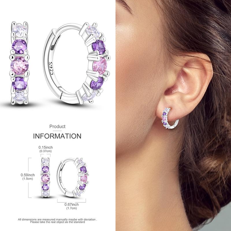 Boucles d'Oreilles Créoles en Argent 925 Zircon Coloré Boucles d'Oreilles Créoles Pavées Pour Femmes Filles Bijoux Cadeau