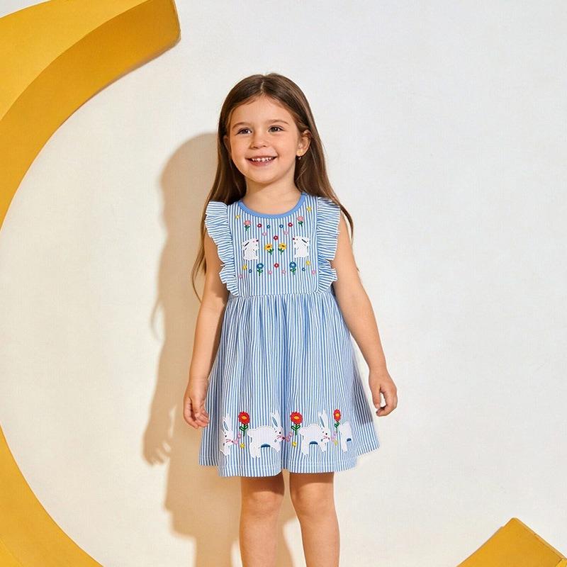 Modă Copii Rochie Fete Brodată cu Iepurași Bumbac Tricotat Rochie Fără Mâneci Prințesă Copii