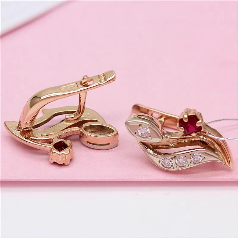 585 Purple Gold Crystal Earrings for Women Creatively Inlaid Red Gem Stud Earings Fashion Plated 14K Rose Gold Jewelry
