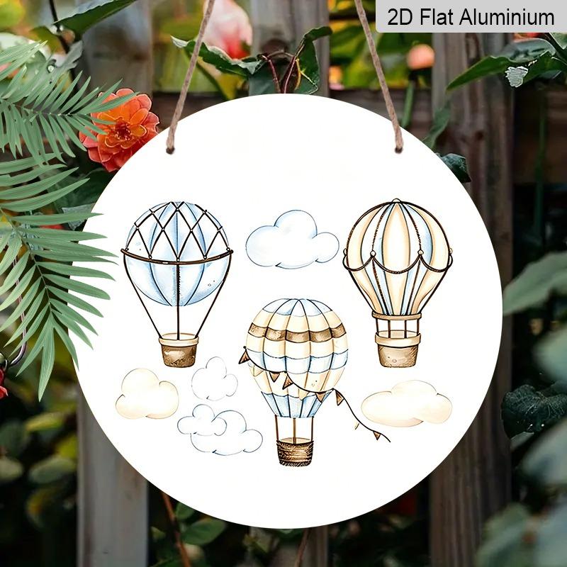 

2D Flat Retro Aluminum Wall Stickers, Available in Multiple Sizes. Watercolor Hot Air Balloon Pattern Hanging Ornament, Fresh and Soothing Style, A 7.87×7.87inch