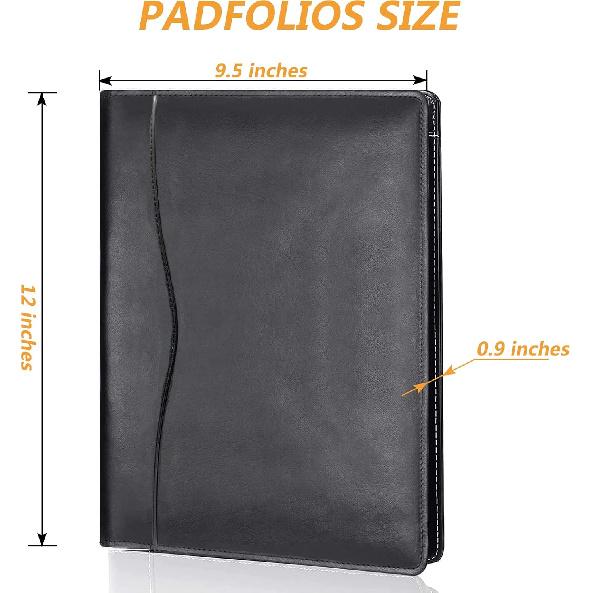 Leather Portfolio Folder Padfolio, Business Padfolio Organizer Document Planner Portfolio Binder Storage Pocket for Legal Pad Holder Paperwork Phone