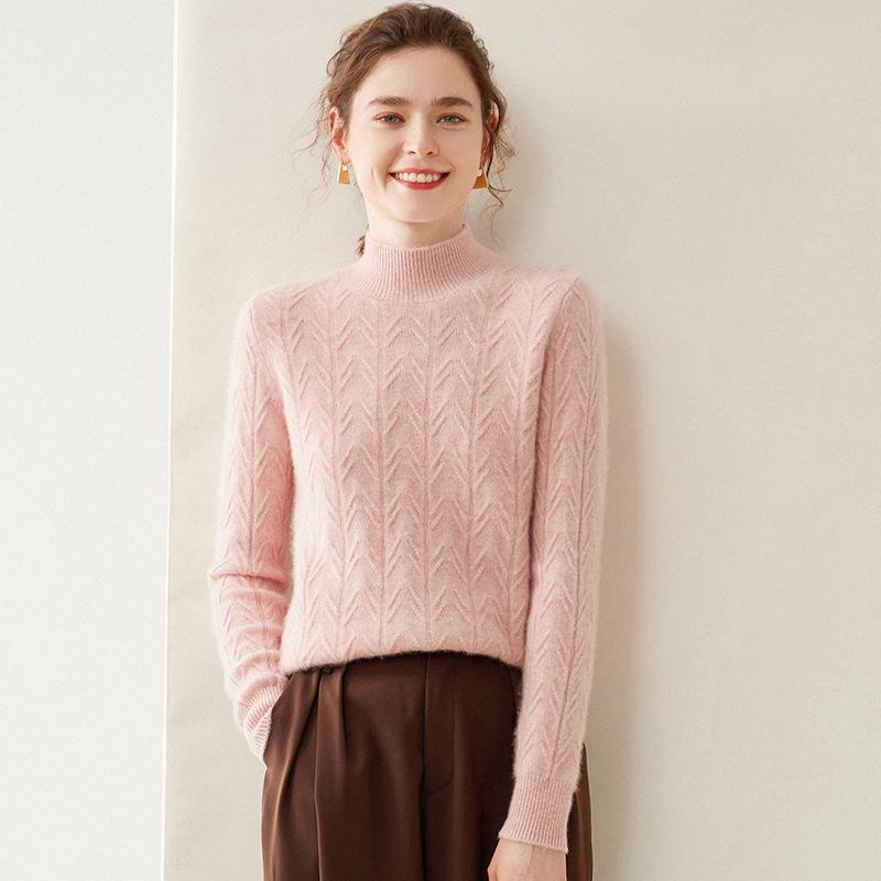 Women's 2025 Double-strand Thick Branch Pattern Half-high Collar Cashmere Wool Knit Sweater