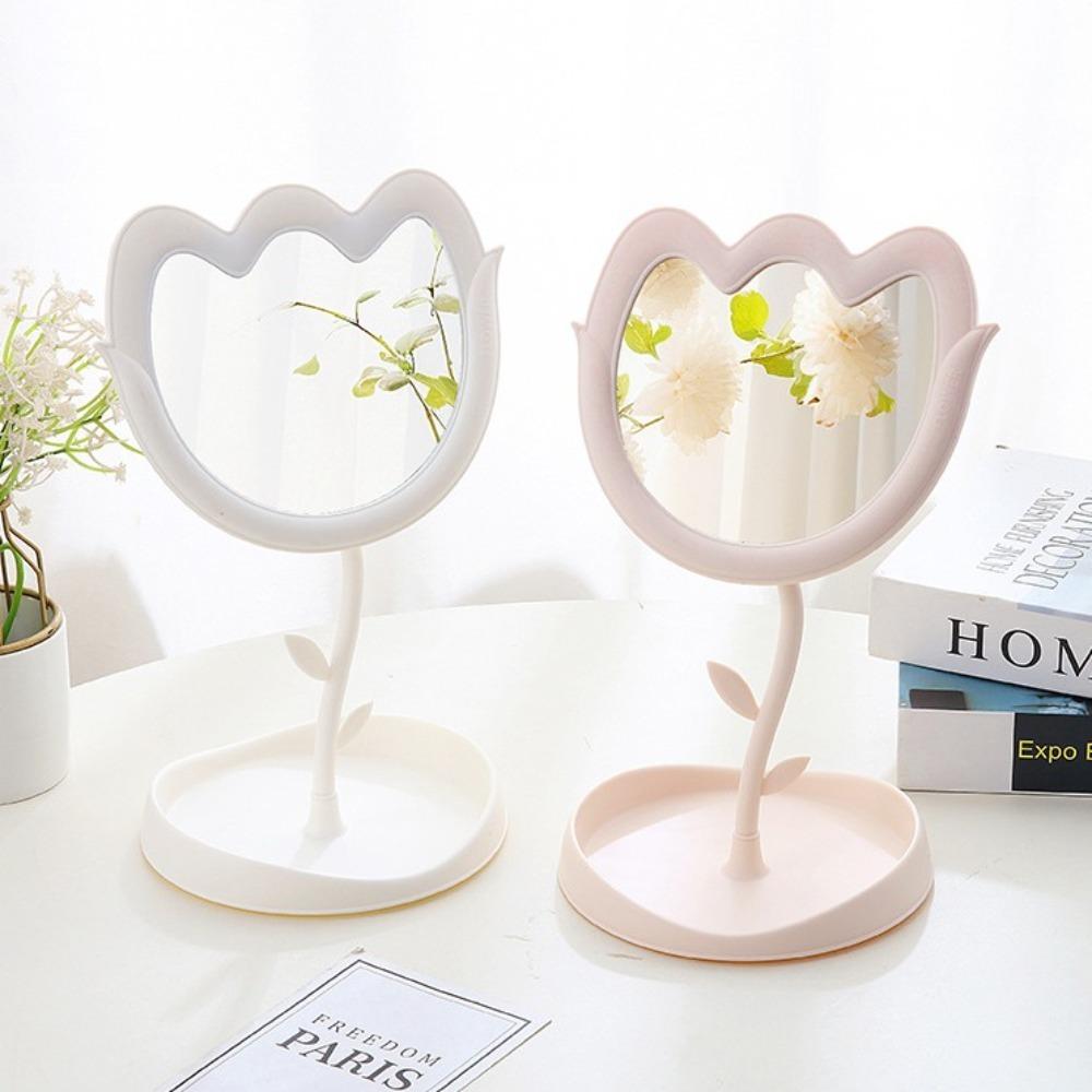 Cute Tulip Shaped Dressing Mirror Detachable High-definition Desktop Makeup Mirror Flower Classic Table Mirror Women