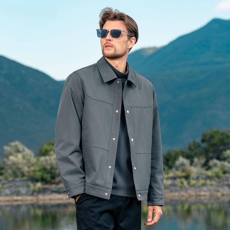 

2025 Men s Casual Twill Textured Lapel Jacket - Stylish Autumn Business Outerwear M (Recommended 105-120 jin) темно-сірий
