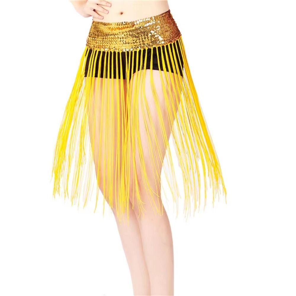 Glitter Sequins Belly Dance Belt Long Tassel Sequin Waist Chain Boho Hip Scarf Skirt  Belly Dancing