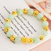 3D Hard Gold Pixiu Jade Bracelet Women's Brass Gold-plated Natural Stone Bracelet Birthday Gift