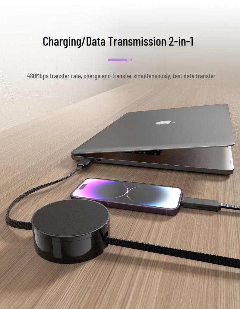 100W Rotating Telescopic 4-in-1 PD Fast Charging Cable with Custom Logo