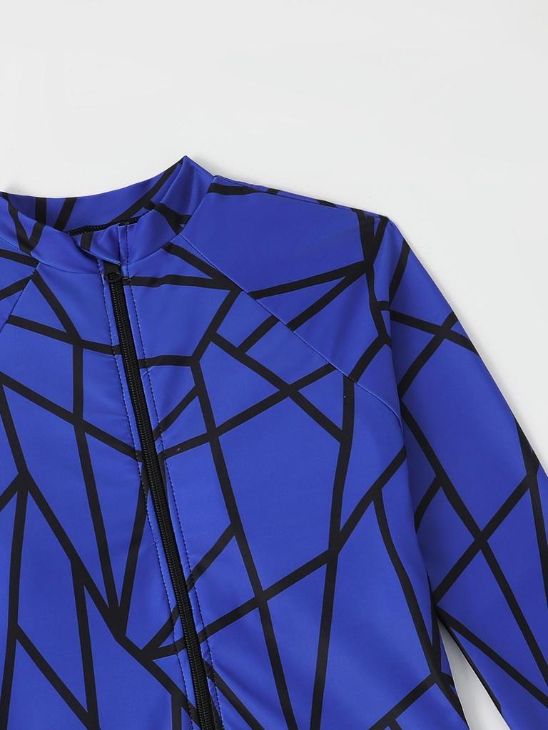 2024 Geometric Print Long Sleeve One-Piece Swimsuit for Women